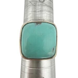Sterling Silver Cushion Cut Turquoise Bezel Ring Size 8.5